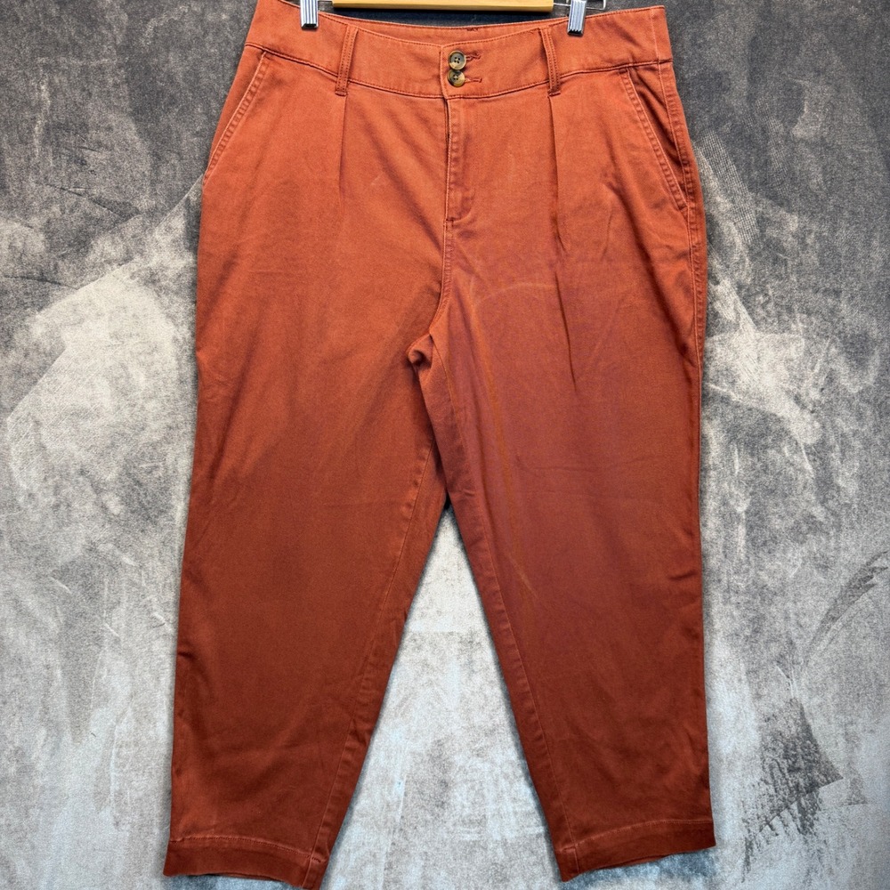 A New Day Chino Pants Womens 12 Rust Pleated Tapered High Rise Solid